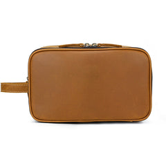 Tan Leather men toiletry bag for travel