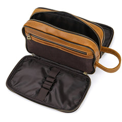 Inside of leather dopp kit for men