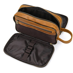 Toiletry Bag for Men Leather Dopp Kit Coffee Leather Travel Organizer Shaving Bag for Men