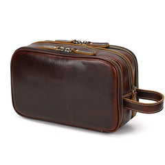 Leather men's toiletry bag for travel