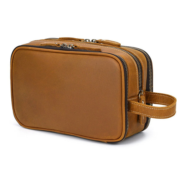 Mens Leather dopp kit with triple zippers