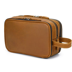 Toiletry Bag for Men Leather Dopp Kit Tan Leather Travel Organizer Shaving Bag for Men