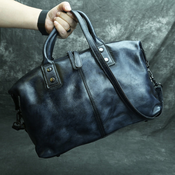 Best Navy Leather Mens 12'' Handbag Travel Handbag Work Handbag Shoulder Bag For Men