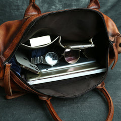 Best Brown Leather Mens 12'' Handbag Travel Handbag Work Handbag Shoulder Bag For Men