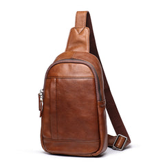 Trendy Black Leather Men's Sling Bag Chest Bag Brown Sling Crossbody Bag One Shoulder Backpack For Men - iwalletsmen