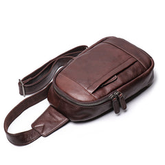 Trendy Black Leather Men's Sling Bag Chest Bag Brown Sling Crossbody Bag One Shoulder Backpack For Men - iwalletsmen