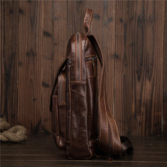 Cool Brown Leather Men's Sling Bag One Shoulder Backpack Black Sling Crossbody Pack For Men - iwalletsmen