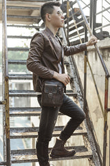 Fashion Brown Leather Mens Small Vertical Side Bag Messenger Bag Tablet Bag For Men - iwalletsmen