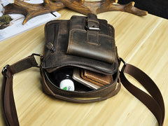 Fashion Brown Leather Mens Small Vertical Side Bag Messenger Bag Tablet Bag For Men - iwalletsmen