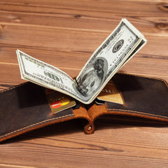 Slim Leather Mens Small Bifold Wallet Money Clip Wallet billfold Wallet Front Pocket Wallet for Men - iwalletsmen
