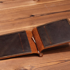 Slim Leather Mens Small Bifold Wallet Money Clip Wallet billfold Wallet Front Pocket Wallet for Men - iwalletsmen