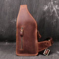 Vintage Brown Leather Men's Chest Bag One Shoulder Backpack Sling Bag For Men - iwalletsmen