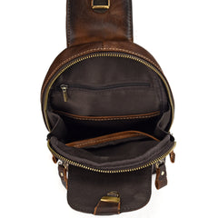 Vintage Tan Leather Men's Chest Bag One Shoulder Backpack Sling Bag For Men - iwalletsmen