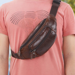 Vintage Leather Brown Men's Fanny Pack Chest Bag Waist Bag For Men - iwalletsmen