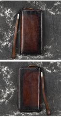 Handmade Leather Men's Zipper Long Wallet Clutch Wallet Wristlet Wallet For Men - iwalletsmen