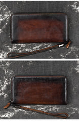 Handmade Leather Men's Zipper Long Wallet Clutch Wallet Wristlet Wallet For Men - iwalletsmen