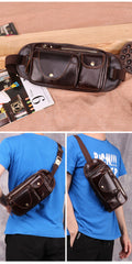 Vintage Brown Leather Men's Fanny Pack Hip Pack Chest Bag Sling Crossbody Bag For Men - iwalletsmen