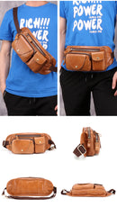 Vintage Brown Leather Men's Fanny Pack Hip Pack Chest Bag Sling Crossbody Bag For Men - iwalletsmen