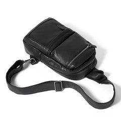 Cool Black Mens Leather One Shoulder Backpack Sling Bag Sling Crossbody Bag for Men - iwalletsmen