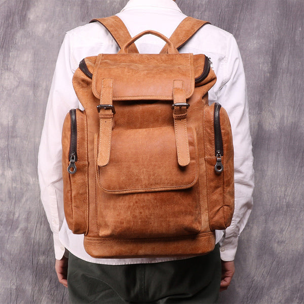Trendy Brown Leather Men's 15'' Laptop Backpack Travel Backpack School Backpack For Men - iwalletsmen