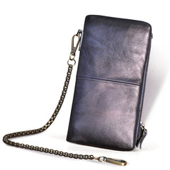 Tan Leather Men's Biker Chain Wallet Cool Trifold Biker Long Wallet with Chain For Men