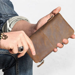 Tan Leather Men's Biker Chain Wallet Cool Trifold Biker Long Wallet with Chain For Men