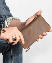 Cool Leather Men's Biker Chain Wallet Trifold Biker Long Wallet with Chain For Men