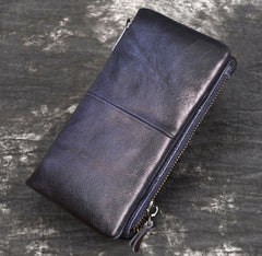 Blue Leather Men's Biker Chain Wallet Cool Trifold Biker Long Wallet with Chain For Men