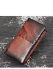 Tan Leather Men's Biker Chain Wallet Cool Trifold Biker Long Wallet with Chain For Men