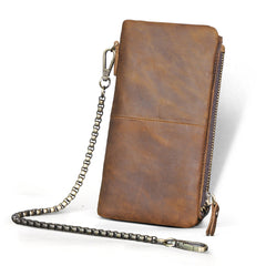 Blue Leather Men's Biker Chain Wallet Cool Trifold Biker Long Wallet with Chain For Men