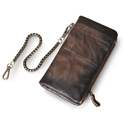 Blue Leather Men's Biker Chain Wallet Cool Trifold Biker Long Wallet with Chain For Men