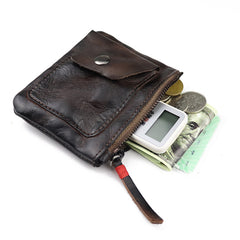 Vintage Brown Leather Men's Coin Wallet Black Small billfold Wallet For Men - iwalletsmen