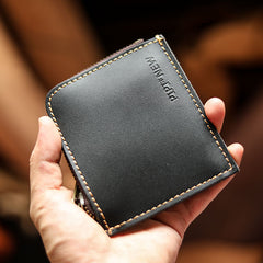 slim bifold leather wallet​ Handmade Leather Wallet with Zipper Mens Slim Leather Wallet Front Pocket Mens Wallet