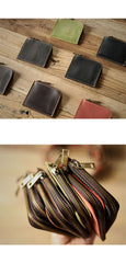 nice slim wallets​ Handmade Leather Wallet with Zipper Mens Slim Leather Wallet Front Pocket Mens Wallet