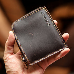 bifold slim leather wallet Handmade Leather Wallet with Zipper Mens Slim Leather Wallet Front Pocket Mens Wallet