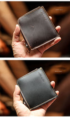 slim minimalist wallet​ Handmade Leather Wallet with Zipper Mens Slim Leather Wallet Front Pocket Mens Wallet