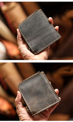 slim credit card wallet Handmade Leather Wallet with Zipper Mens Slim Leather Wallet Front Pocket Mens Wallet