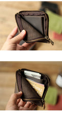 best men's slim wallets​ Handmade Leather Wallet with Zipper Mens Slim Leather Wallet Front Pocket Mens Wallet