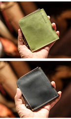 best men slim wallet Handmade Leather Wallet with Zipper Mens Slim Leather Wallet Front Pocket Mens Wallet