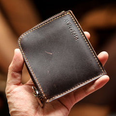 slim wallet men Handmade Leather Wallet with Zipper Mens Slim Leather Wallet Front Pocket Mens Wallet