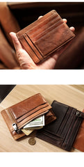 Ultra Thin Leather Mens Front Pocket Wallet Slim billfold Wallet License Small Wallet For Men - iwalletsmen
