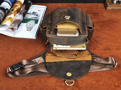 Cool Dark Brown Leather Mens Drop Leg Bag Belt Pouch Small Side Bag Shoulder Bag For Men - iwalletsmen