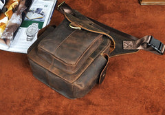 Cool Dark Brown Leather Mens Drop Leg Bag Belt Pouch Small Side Bag Shoulder Bag For Men - iwalletsmen