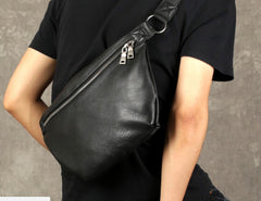 Genuine Leather Mens Cool Chest Bag Sling Bag Crossbody Bag Travel Bag Hiking Bag for men