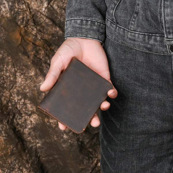 Vertical Bifold Leather Mens Slim Wallet Small Wallet billfold Wallet Front Pocket Wallet for Men