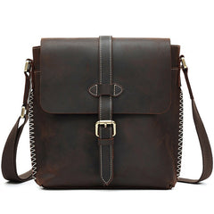 Vintage Coffee Leather Mens Side Bag Vertical Messenger BAG School Courier Bag FOR MEN