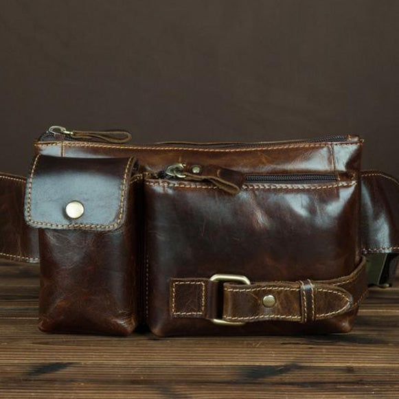 Vintage Leather Fanny Pack Mens Waist Bag Hip Pack Belt Bag for Men - iwalletsmen