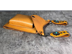 Cool Tan LEATHER MEN'S Small Messenger Bag Waist BAG Belt pouch Green Belt Bag FOR MEN - iwalletsmen