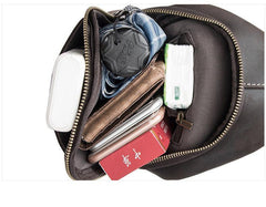 Black Leather Sling Backpack Mens Sling Pack Coffee Leather Sling Bag For Men - iwalletsmen