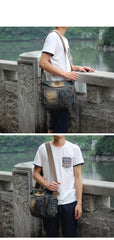 Vintage Denim Blue Mens Casual Side Bag Messenger Bag Jean Blue Postman Bags Courier Bag For Men - iwalletsmen